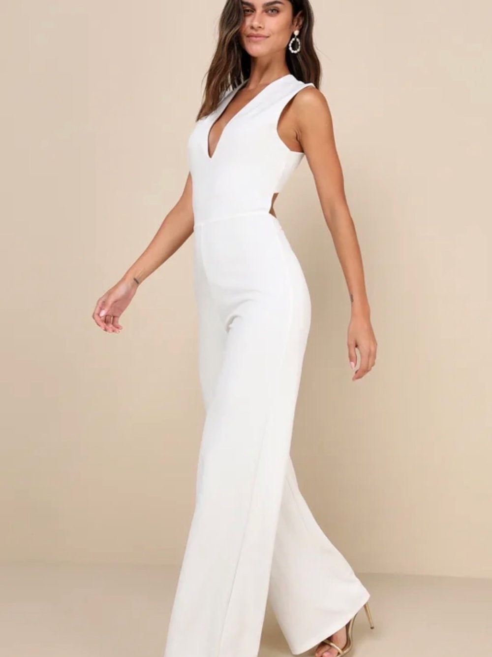 Lulu's White V-Neck Wide-Leg Jumpsuit